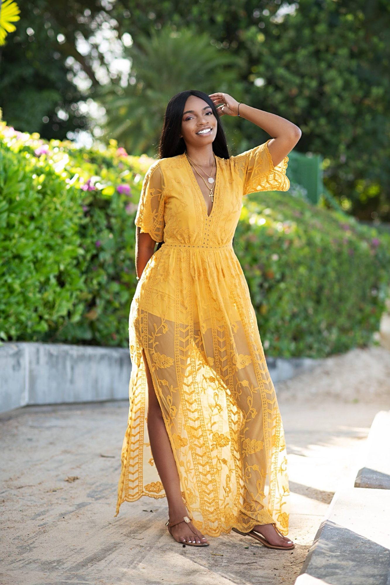 Cassoleil in a yellow lace dress